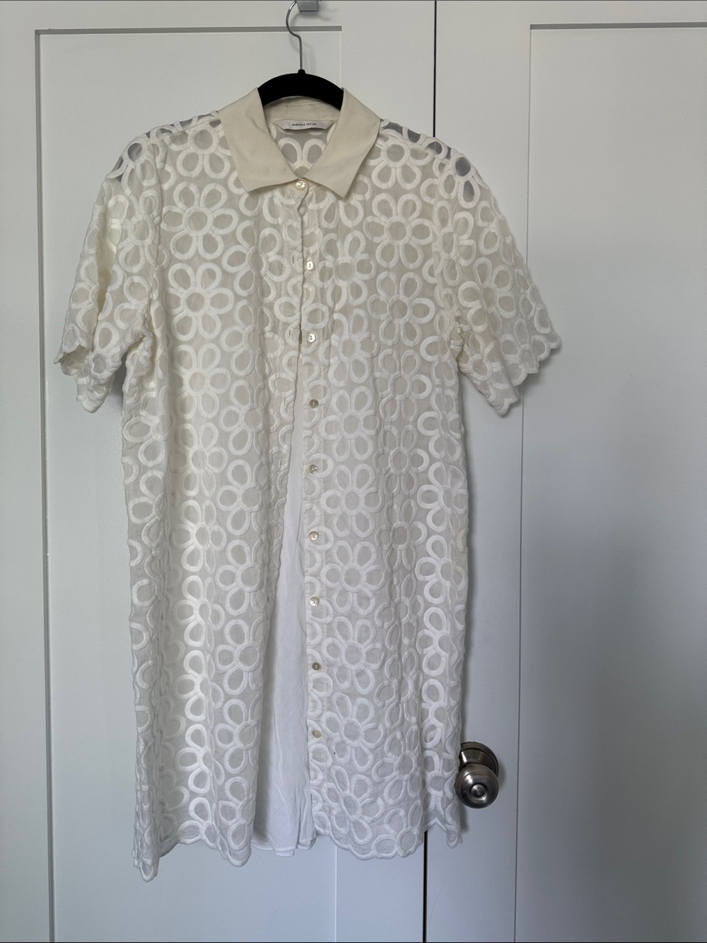 Rebecca Taylor Ivory Short-Sleeve Lace Button-Down Shirt